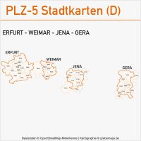 Postleitzahlenkarte PLZ-Karte Vektorkarte Karte PLZ Erfurt Weimar Jena Gera