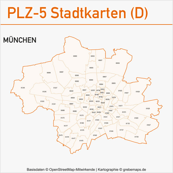 Postleitzahlenkarte PLZ-Karte Vektorkarte Karte PLZ München