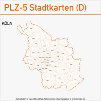 Postleitzahlenkarte PLZ-Karte Vektorkarte Karte PLZ Köln