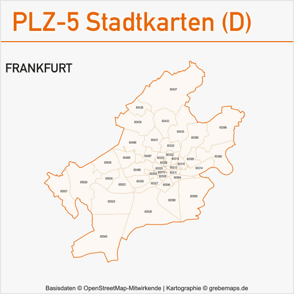 Postleitzahlenkarte PLZ-Karte Vektorkarte Karte PLZ Frankfurt