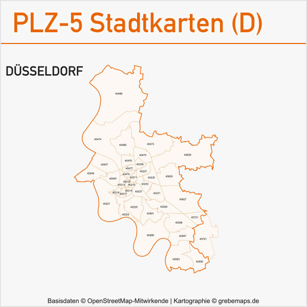 Postleitzahlenkarte PLZ-Karte Vektorkarte Karte PLZ Düsseldorf