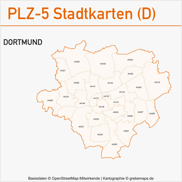 Postleitzahlenkarte PLZ-Karte Vektorkarte Karte PLZ Dortmund