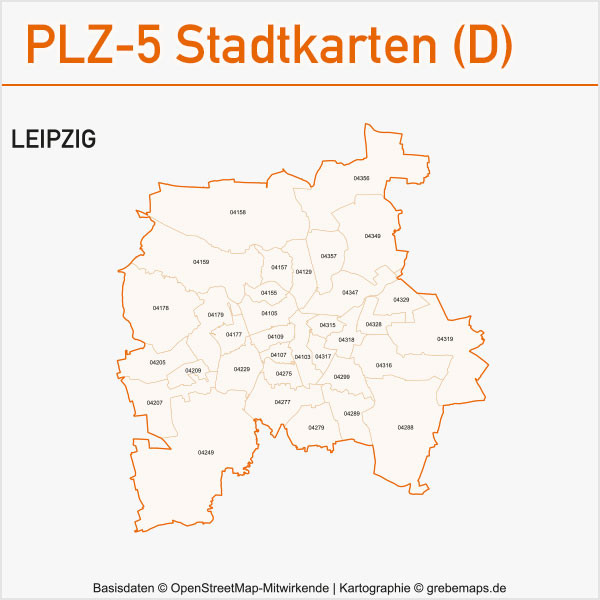 Postleitzahlenkarte PLZ-Karte Vektorkarte Karte PLZ Leipzig