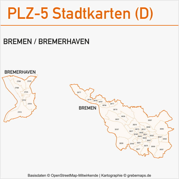 Postleitzahlenkarte PLZ-Karte Vektorkarte Karte PLZ Bremen