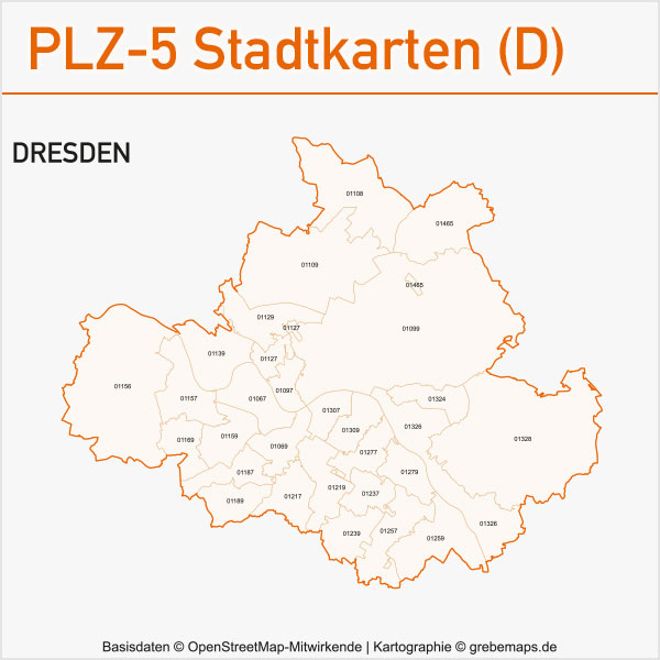 Postleitzahlenkarte PLZ-Karte Vektorkarte Karte PLZ Dresden