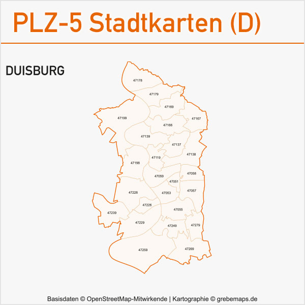 Postleitzahlenkarte PLZ-Karte Vektorkarte Karte PLZ Duisburg