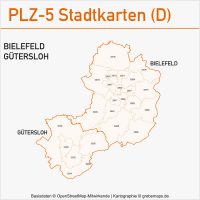 Postleitzahlenkarte PLZ-Karte Vektorkarte Karte PLZ Bielefeld Gütersloh