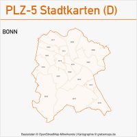 Postleitzahlenkarte PLZ-Karte Vektorkarte Karte PLZ Bonn