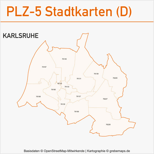 Postleitzahlenkarte PLZ-Karte Vektorkarte Karte PLZ Karlsruhe