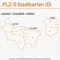 Postleitzahlenkarte PLZ-Karte Vektorkarte Karte PLZ Aachen Stolberg Düren