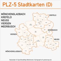 Postleitzahlenkarte PLZ-Karte Vektorkarte Karte PLZ Mönchengladbach Krefeld Neuss Viersen