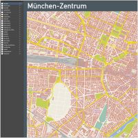 München-Zentrum mit Gebäuden Basiskarte Vektorkarte, Karte München, Vektorkarte München, Stadtplan München Innenstadt mit Gebäuden, Karte München AI-Datei download