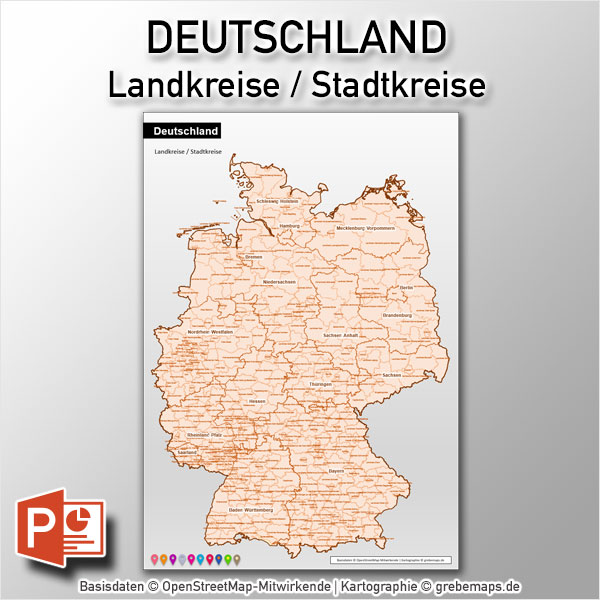 PowerPoint-Karte Deutschland Landkreise, Karte Landkreise Deutschland PowerPoint, PowerPoint-Landkarte Deutschland Landkreise
