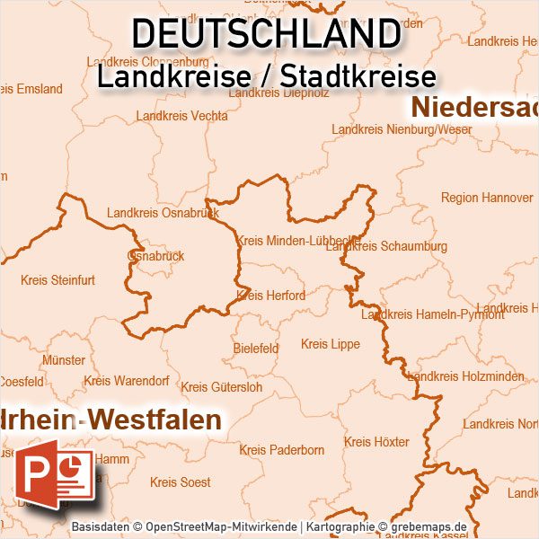 PowerPoint-Karte Deutschland Landkreise, Karte Landkreise Deutschland PowerPoint, PowerPoint-Landkarte Deutschland Landkreise