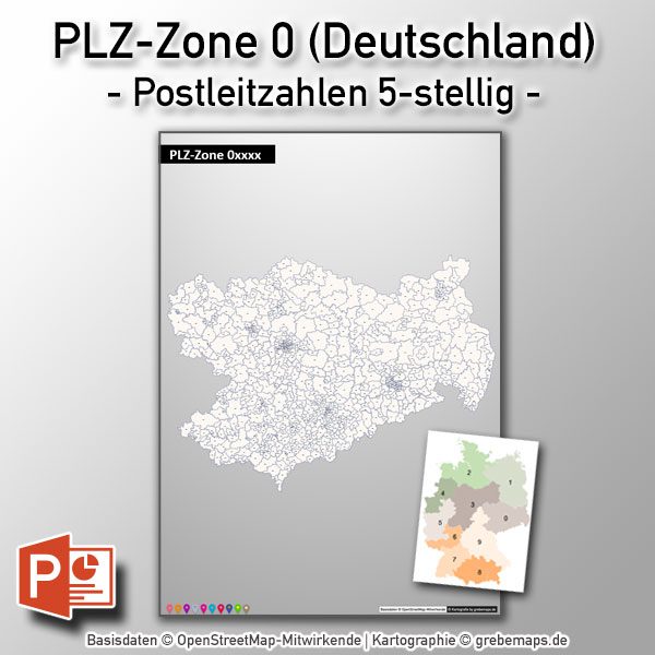 PowerPoint-Karte Deutschland Postleitzahlen 5-stellig PLZ-Zone-0, Karte PowerPoint PLZ Deutschland, Karte PowerPoint Postleitzahlen Deutschland
