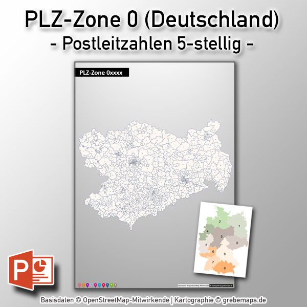 PowerPoint-Karte Deutschland Postleitzahlen 5-stellig PLZ-Zone-0, Karte PowerPoint PLZ Deutschland, Karte PowerPoint Postleitzahlen Deutschland