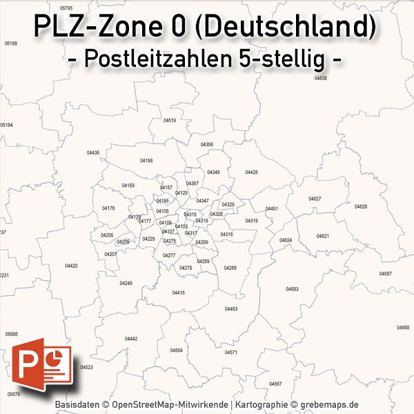 PowerPoint-Karte Deutschland Postleitzahlen 5-stellig PLZ-Zone-0, Karte PowerPoint PLZ Deutschland, Karte PowerPoint Postleitzahlen Deutschland