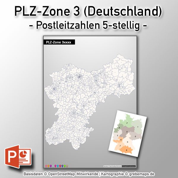 PowerPoint-Karte Deutschland Postleitzahlen 5-stellig PLZ-Zone-3, Karte PowerPoint PLZ Deutschland, Deutschland PLZ PowerPoint Karte, Karte PLZ Deutschland Powerpoint