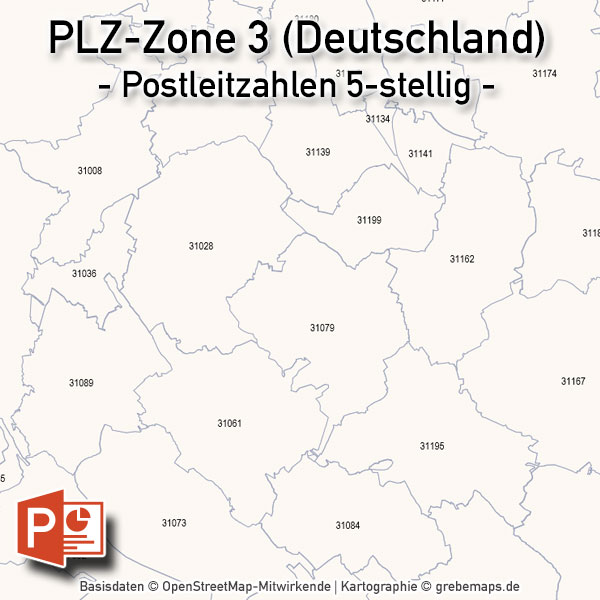 PowerPoint-Karte Deutschland Postleitzahlen 5-stellig PLZ-Zone-3, Karte PowerPoint PLZ Deutschland, Deutschland PLZ PowerPoint Karte, Karte PLZ Deutschland Powerpoint