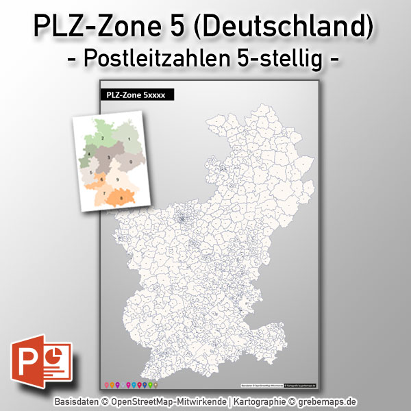 PowerPoint-Karte Deutschland Postleitzahlen 5-stellig PLZ-Zone-5 mit PLZ-5-Stadtkarte Köln-Bonn, Karte PLZ PowerPoint Deutschland