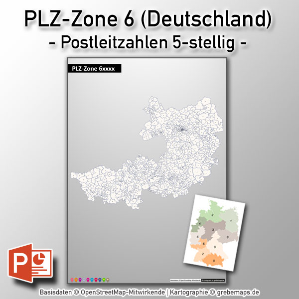 PowerPoint-Karte Deutschland Postleitzahlen 5-stellig PLZ-Zone-6, Karte PowerPoint PLZ Deutschland