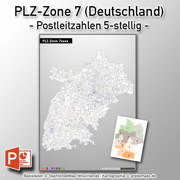 PowerPoint-Karte Deutschland Postleitzahlen 5-stellig. PLZ-Zone-7, Karte PLZ Powerpoint Deutschland, Deutschland Karte PowerPoint PLZ