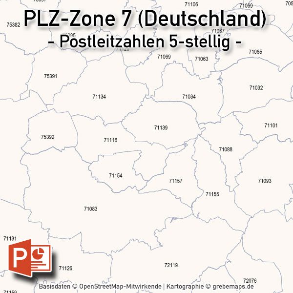 PowerPoint-Karte Deutschland Postleitzahlen 5-stellig. PLZ-Zone-7, Karte PLZ Powerpoint Deutschland, Deutschland Karte PowerPoint PLZ