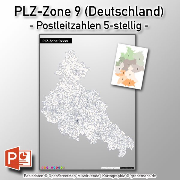PowerPoint-Karte Deutschland Postleitzahlen 5-stellig PLZ-Zone-9, Karte Powrepoint PLZ Deutschland