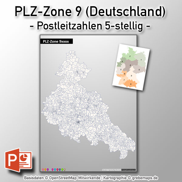 PowerPoint-Karte Deutschland Postleitzahlen 5-stellig PLZ-Zone-9, Karte Powrepoint PLZ Deutschland