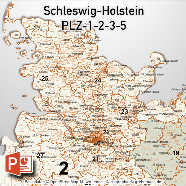 PowerPoint-Karte Schleswig-Holstein Postleitzahlen PLZ-5-3-2-1, PLZ-Karte Schleswig-Holstein, Postleitzahlenkarte Schleswig-Holstein für PowerPoint, Karte PowerPoint Postleitzahlen Schleswig-Holstein, PowerPoint-Karte PLZ 5-stellig, Vektorkarte PowerPoint PLZ 3-stellig, PLZ 2-stellig, Karte Schleswig-Holstein PLZ für PowerPoint, Bundeslandkarte PowerPoint Schleswig-Holstein PLZ, mit ausgewählten Ortsnamen