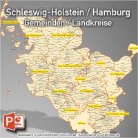 PowerPoint-Karte Schleswig-Holstein Hamburg Gemeinden Landkreise, Karte PowerPoint Schleswig-Holstein Gemeinden, Karte PowerPoint Schleswig-Holstein Landkreise, Karte PowerPoint SH Gemeinden, Karte Bundesland Schleswig-Holstein Gemeinden PowerPoint