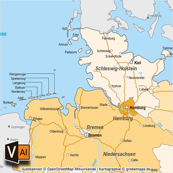 Deutschland Bundesländer Autobahnen Vektorkarte mit angrenzenden Ländern, Karte Deutschland Autobahnen, Karte Deutschland Flüsse, Karte Deutschland Bundesländer, Vektorkarte Deutschland Autobahnen, Vektorkarte Deutschland Städte