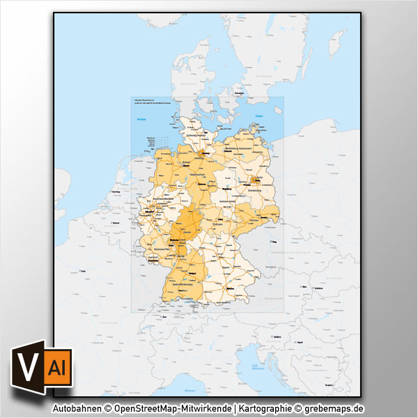 Deutschland Bundesländer Autobahnen Vektorkarte mit angrenzenden Ländern, Karte Deutschland Autobahnen, Karte Deutschland Flüsse, Karte Deutschland Bundesländer, Vektorkarte Deutschland Autobahnen, Vektorkarte Deutschland Städte