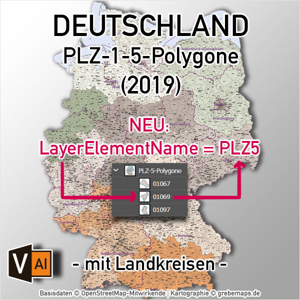 Postleitzahlen-Karte Deutschland mit Landkreisen Bundesländern Ortsnamen PLZ-5 Vektorkarte (2019), Postleitzahlen Karte Deutschland Vektor für Illustrator, Karte Deutschland PLZ Vektor, PLZ-Karte Deutschland 5-stellig, PLZ5-Karte Deutschland, PLZ-5 Karte, Postleitzahlenkarte, Karte Plz Gebiete, Plz Deutschland, Plz Gebiete Deutschland Karte, Postleitzahlengebiete Deutschland,