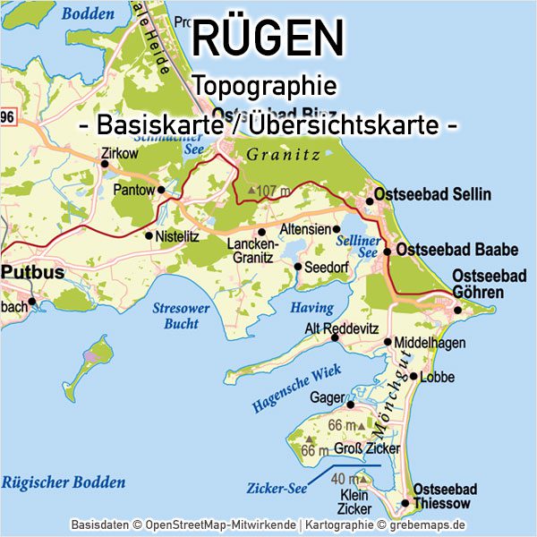 Rügen Vektorkarte mit Gemeindegrenzen Topographie, Karte Insel Rügen, Basiskarte Rügen, Übersichtskarte Rügen mit Gemeindegrenzen und Gemeindenamen, Vektorkarte Rügen, Inselkarte Rügen download, AI-Datei, Print