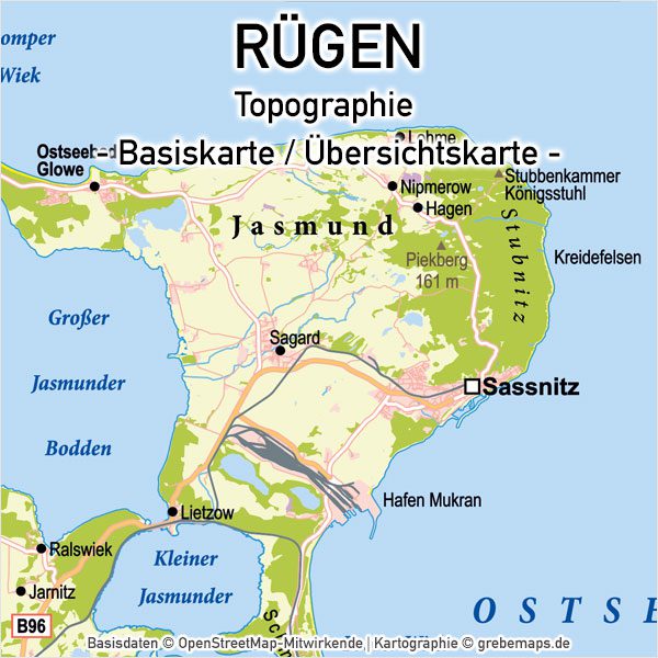 Rügen Vektorkarte mit Gemeindegrenzen Topographie, Karte Insel Rügen, Basiskarte Rügen, Übersichtskarte Rügen mit Gemeindegrenzen und Gemeindenamen, Vektorkarte Rügen, Inselkarte Rügen download, AI-Datei, Print