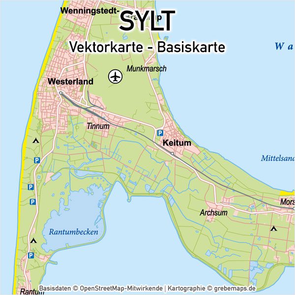 Sylt Basiskarte (DIN A4) Vektorkarte, Karte Insel Sylt, Basiskarte Sylt, Übersichtskarte Sylt, Vektorkarte Sylt download, AI-Datei, download, Vektordaten, Vektorgrafik Sylt