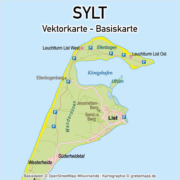 Sylt Basiskarte (DIN A4) Vektorkarte, Karte Insel Sylt, Basiskarte Sylt, Übersichtskarte Sylt, Vektorkarte Sylt download, AI-Datei, download, Vektordaten, Vektorgrafik Sylt