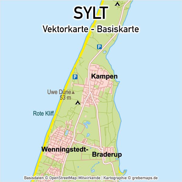 Sylt Basiskarte (DIN A4) Vektorkarte, Karte Insel Sylt, Basiskarte Sylt, Übersichtskarte Sylt, Vektorkarte Sylt download, AI-Datei, download, Vektordaten, Vektorgrafik Sylt