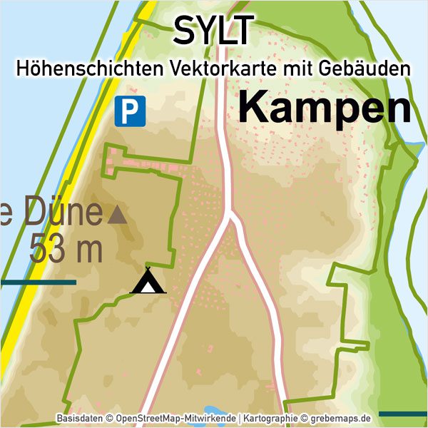 Sylt Vektorkarte Höhenschichten – Karte mit Gebäuden (DIN A4), Karte Sylt, Inselkarte Sylt, Vektorkarte Sylt für Print Druck download AI-Datei, Karte Vektor Sylt, Kartengrafik