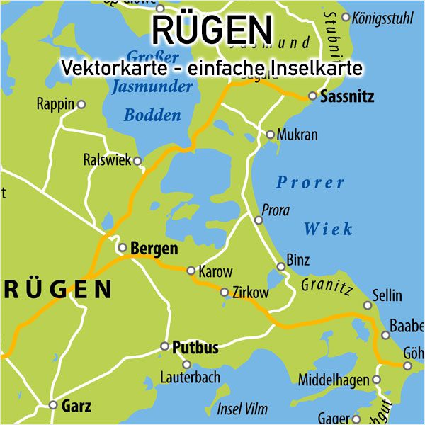 Rügen Vektorkarte einfache Inselkarte (9×9 cm), Karte Insel Rügen für Flyer Folder Print Druck