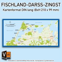 Karte Fischland-Darß-Zingst Vektorkarte (DIN lang) / Karte Fischland-Darß-Zingst / Basiskarte Fischland-Darß-Zingst / Übersichtskarte Fischland-Darß-Zingst, Karte Fischland Darß Zingst AI-Datei Vektorkarte download