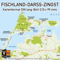 Karte Fischland-Darß-Zingst Vektorkarte (DIN lang) / Karte Fischland-Darß-Zingst / Basiskarte Fischland-Darß-Zingst / Übersichtskarte Fischland-Darß-Zingst, Karte Fischland Darß Zingst AI-Datei Vektorkarte download