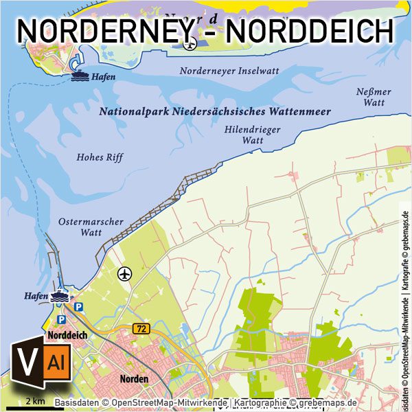 Norderney Norddeich Vektorkarte Infokarte / Karte Insel Norderney Norddeich / Vektorkarte Norderney Norddeich / Übersichtskarte Norderney Norddeich / Karte Norderney, Karte Norderney, Vektorkarte Norderney AI-Datei download