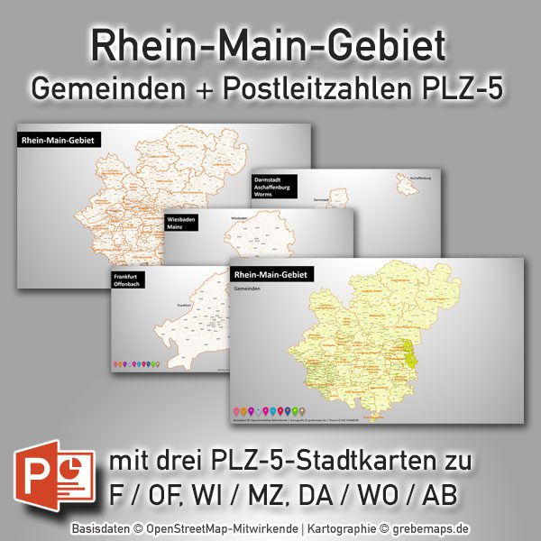 PowerPoint-Karte Rhein-Main-Gebiet Landkreise Gemeinden Postleitzahlen PLZ-5 (PLZ 5-stellig), Karte PowerPoint Rhein-Main PLZ, Karte PowerPoint Rhein-Main Postleitzahlen, Karte PowerPoint Rhein-Main Gemeinden, Karte PowerPoint Rhein-Main Landkreise, Vektorkarte PowerPoint Rhein-Main