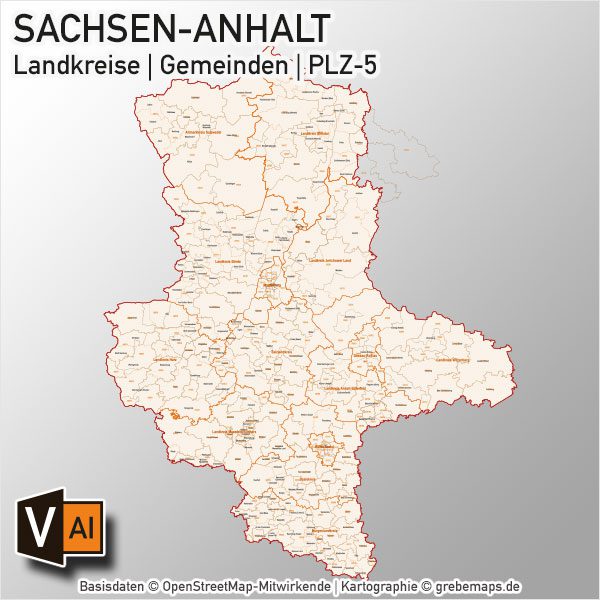 Sachsen-Anhalt Landkreise Gemeinden Postleitzahlen PLZ-5 Vektorkarte, Karte Sachsen-Anhalt Landkreise, Karte Sachsen-Anhalt Gemeinden, Karte Sachsen-Anhalt Postleitzahlen, Karte Sachsen-Anhalt PLZ-5, Karte Sachsen-Anhalt PLZ 5-stellig, Bundeslandkarte Sachsen-Anhalt, Vektorkarte Sachsen-Anhalt, Karte Vektor Sachsen-Anhalt AI-Datei download