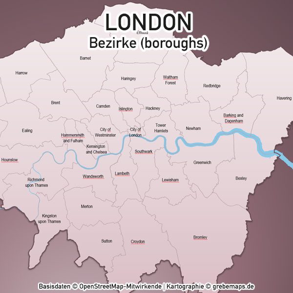PowerPoint-Karte London Bezirke Boroughs, London PowerPoint-Karte Bezirke Boroughs, Stadtbezirke London Karte Powerpoint, Vektorkarte London Bezirke für Powerpoint