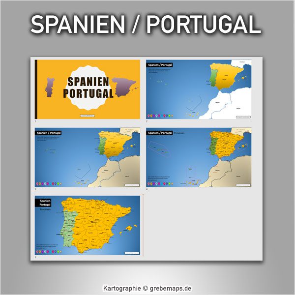 PowerPoint-Karte Spanien Portugal mit Provinzen, Karte PowerPoint Spanien, Karte PowerPoint Portugal