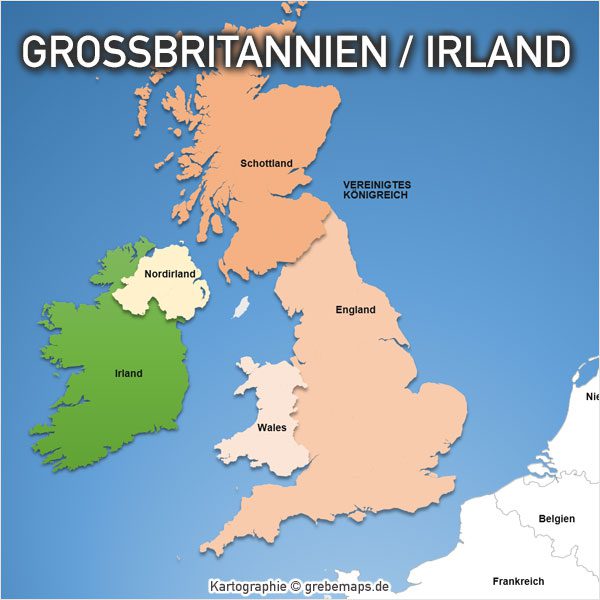 PowerPoint-Karte Großbritannien Irland mit Provinzen, Karte PowerPoint England, Karte PowerPoint Großbritannien, PowerPoint-Karte Irland Schottland Wales England