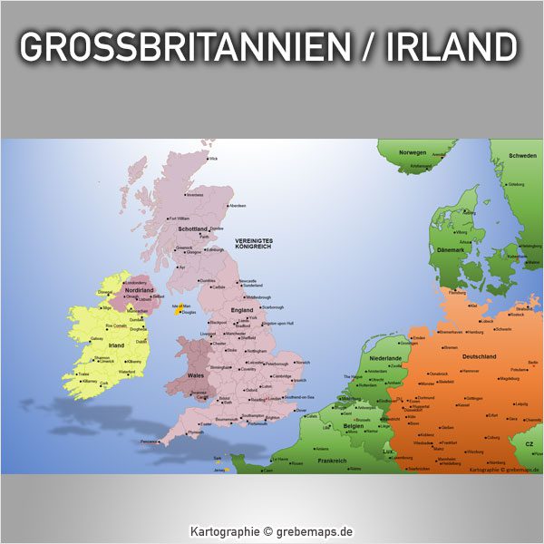 PowerPoint-Karte Großbritannien Irland mit Provinzen, Karte PowerPoint England, Karte PowerPoint Großbritannien, PowerPoint-Karte Irland Schottland Wales England